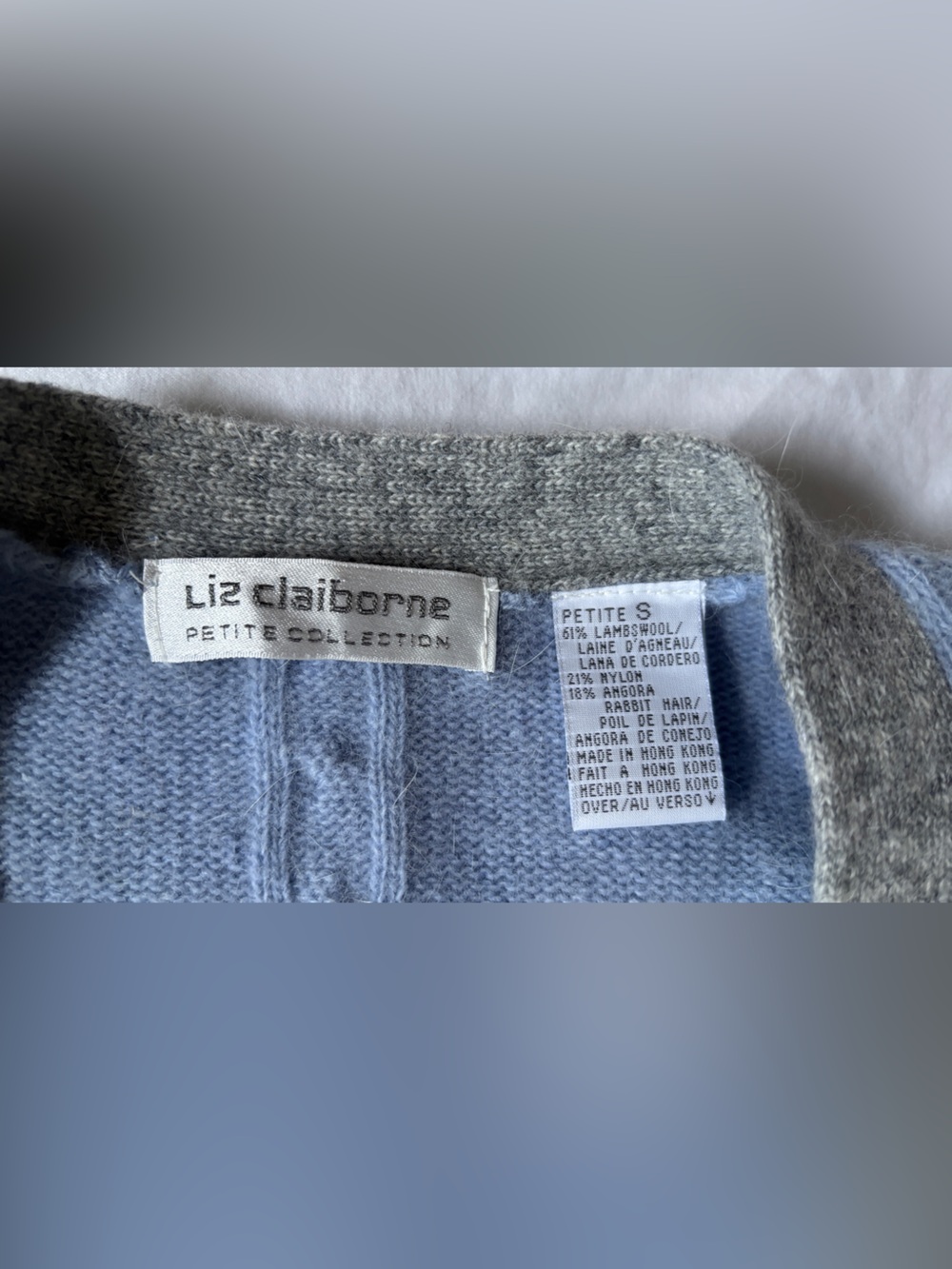 Liz Claiborne Petite S Lambswool Angora Cable Knit Cardigan Blue Gray - Picture 6 of 7